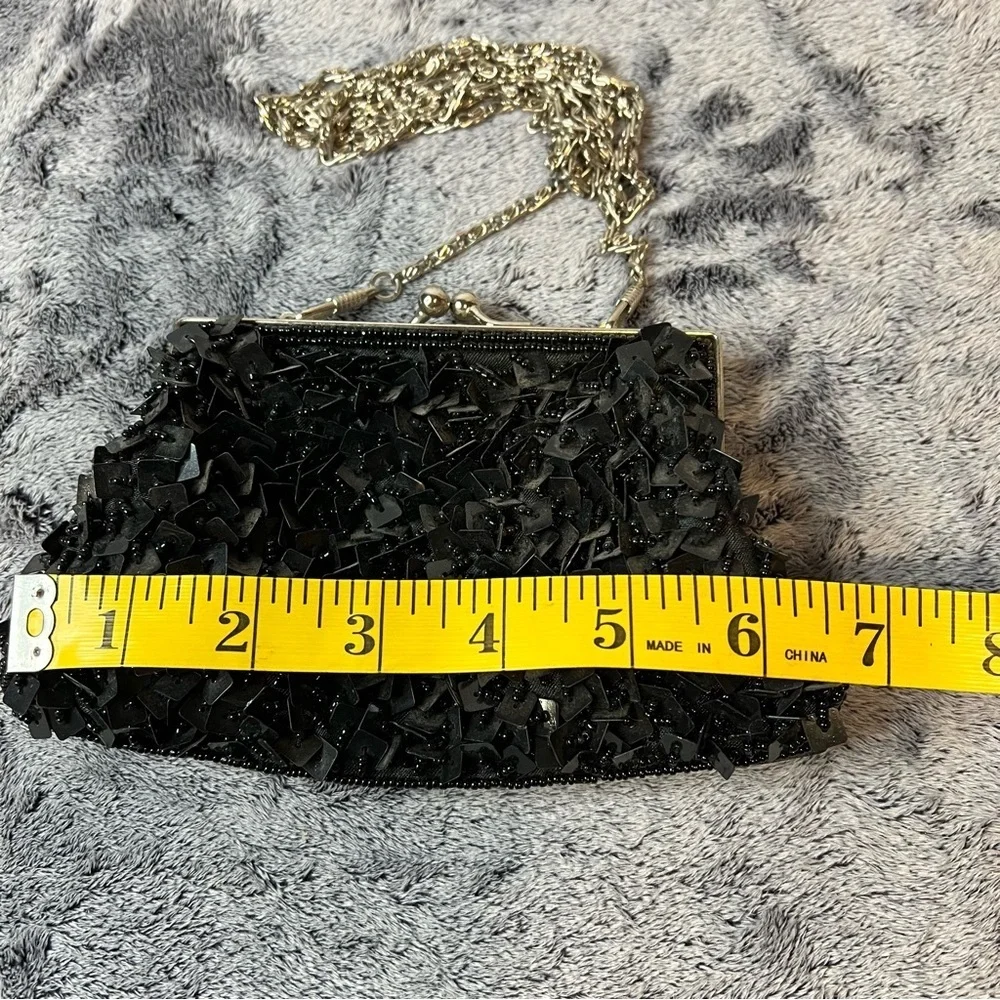 Vintage Bijoux Terner Black Sequin Beaded Sequined Evening Bag